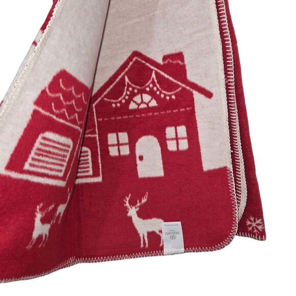 Docofil Reversible Ivory Red Snowflakes Throw Blanket 51x67 Made in Portugal - Picture 10 of 15
